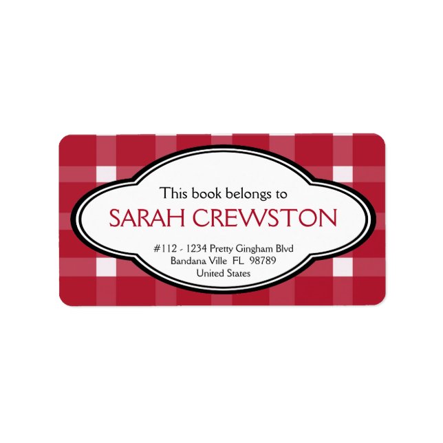 Personalized Red Country Gingham Print Bookplate (Front)