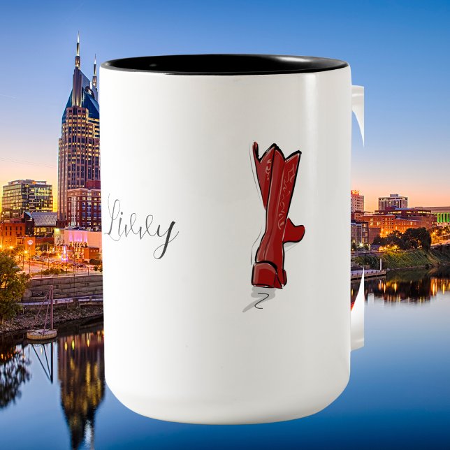 Personalized Red Cowgirl Boots Western Chic  Two-Tone Coffee Mug (Creator Uploaded)