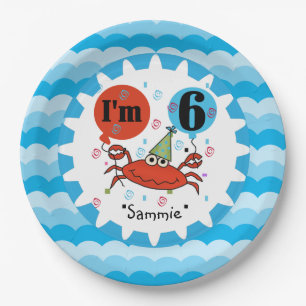 Personalized Red Crab 6th Birthday Paper Plates