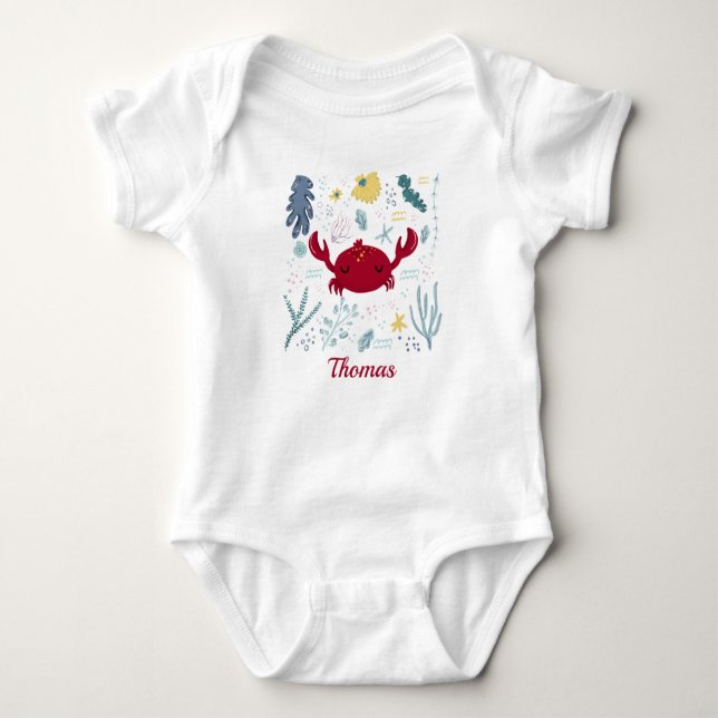 Personalized Red Crab Sea Life Marine Life Ocean  Baby Bodysuit (Front)