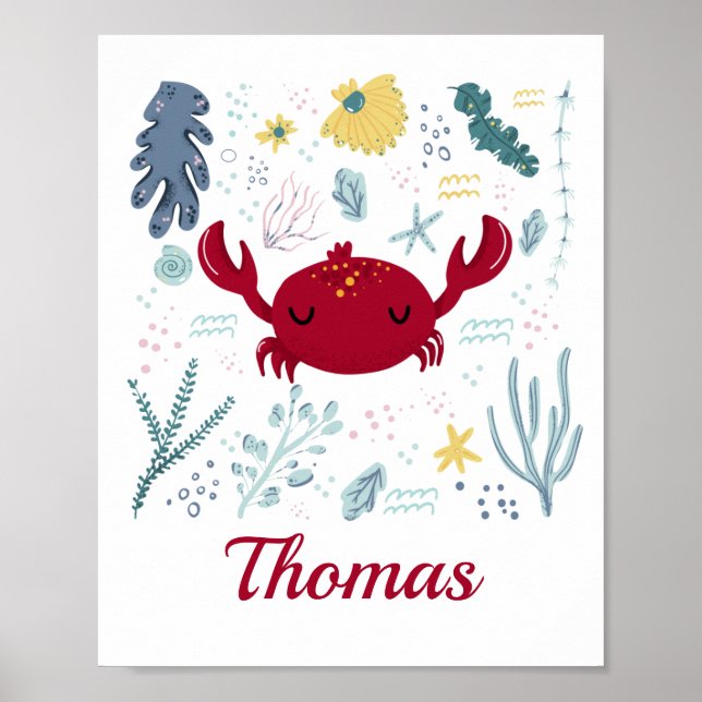 Personalized Red Crab Sea Life Marine Life Ocean Poster (Front)