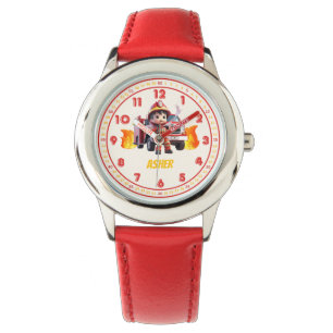 Personalized Red Cute Boy Firefighter Kids Watch