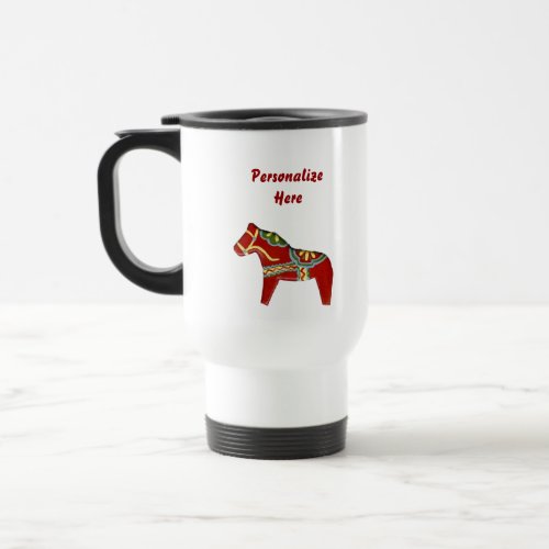 Personalized Red Dala Horse travel mug