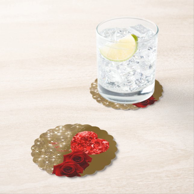 Personalized Red Diamond Rose Paper Coaster (Insitu)