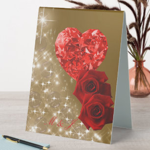 Personalized Red Diamond  Rose Table Tent Sign