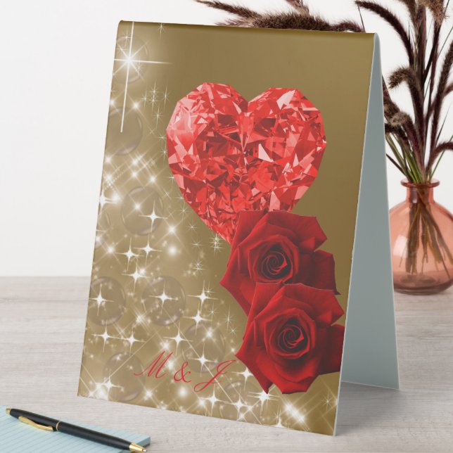 Personalized Red Diamond  Rose Table Tent Sign (In SItu (Table))