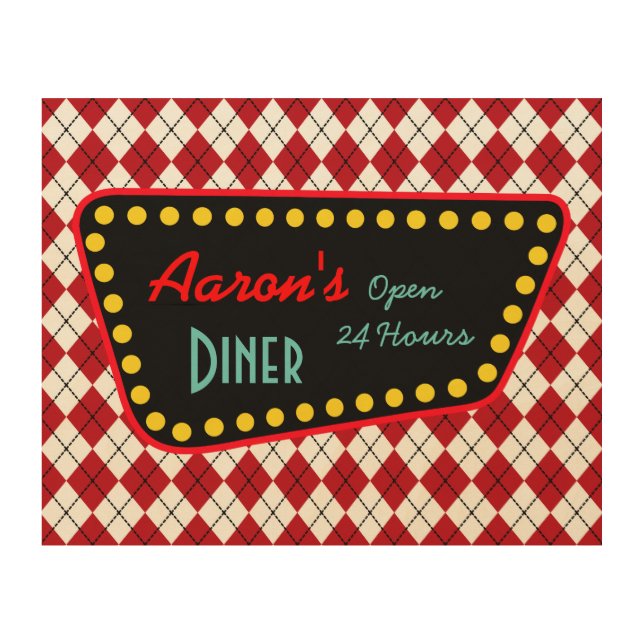 Personalized Red Diner Wood Canvas Wall Art Gift (Front)