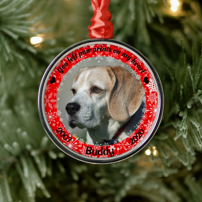 Personalized Red Dog Memorial Metal Ornament (Tree)