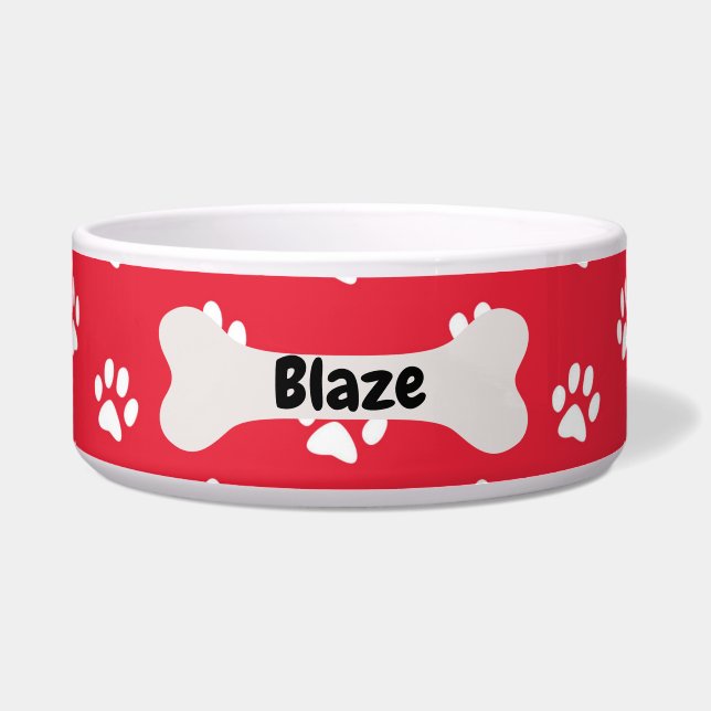 Personalized  Red Dog Puppy Paw Print Bowl (Front)
