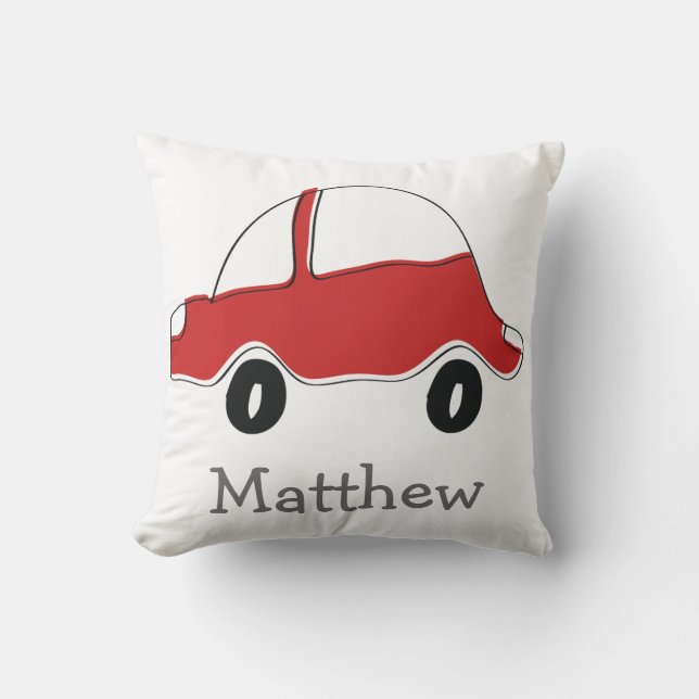 Personalized red doodle toy car throw pillow (Front)