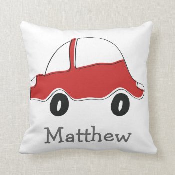 Personalized Red Doodle Toy Car Throw Pillow by PersonalizationShop at Zazzle