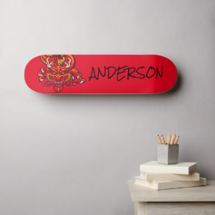 Personalized red dragon skateboard