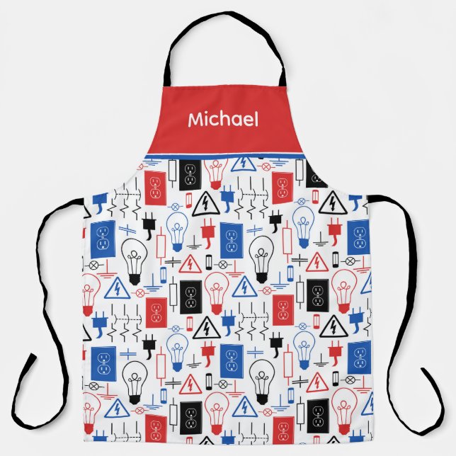 Personalized Red Electrical Electrician Apron (Front)