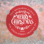 Personalized Red Elegant Classic Merry Christmas Classic Round Sticker<br><div class="desc">Festive classic Merry Christmas return address labels to personalize with your message,  year,  family name and address details. You can customize the background color to match your holiday theme. Designed by Thisisnotme©</div>