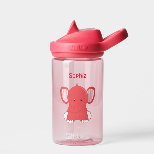 Personalized Red Elephant Water Bottle (Left)