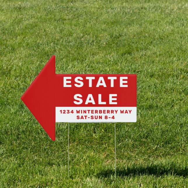 Personalized Red Estate Sale Directional Arrow  Sign (Insitu)