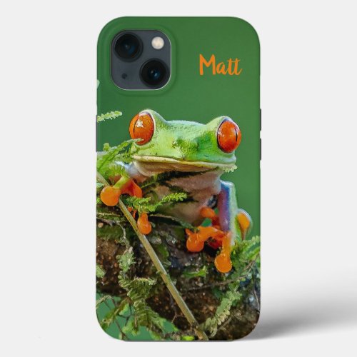 Personalized Red Eye Tree Frog on a branch iPhone 13 Case