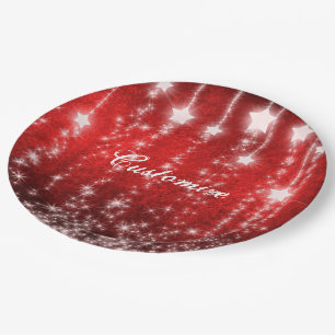 Personalized Red Falling Stars Holiday Plates