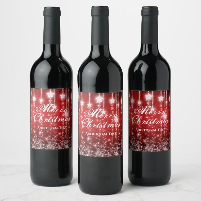 Personalized Red Falling Stars Holiday Wine Label (Bottles)
