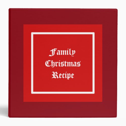 Personalized Red Family Christmas Recipe 3 Ring Binder