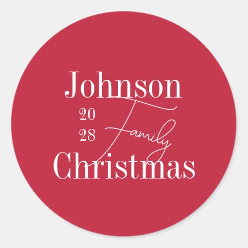 Personalized Red Family Name Christmas Classic Round Sticker
