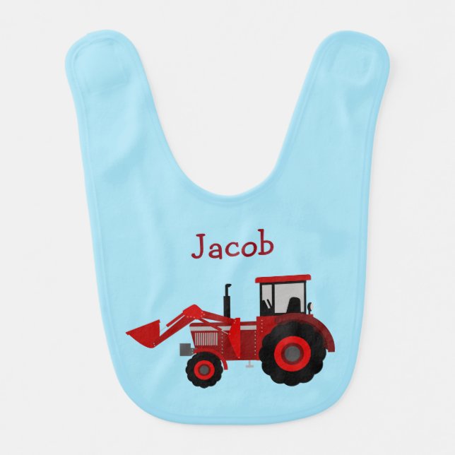 Personalized Red Farm Front Loader Tractor Bib (Front)