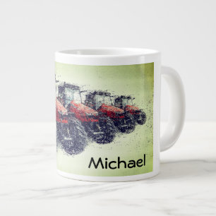 Personalized Red Farm Tractors in a Row Giant Coffee Mug