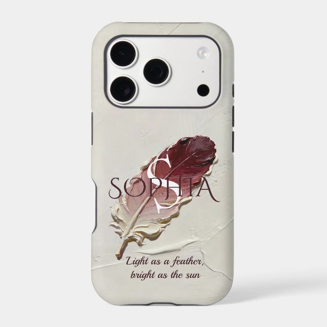 Personalized Red Feather Custom Name Monogram iPhone Case (Back)