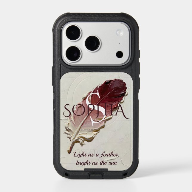 Personalized Red Feather Custom Name Monogram Otterbox iPhone Case (Back)