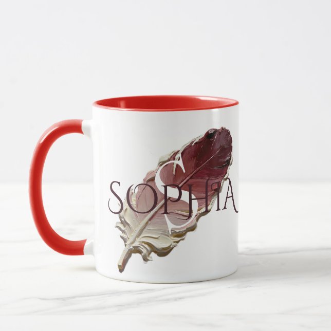 Personalized red Feather Monogram Custom Name  Mug (Left)