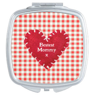 Personalized Red Felt Heart Gingham Mother's Day Compact Mirror