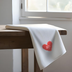 Personalized Red Felt Heart Mother's Day Tea Towel