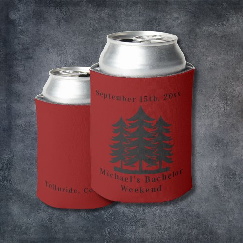 Personalized Red Fir Trees Bachelor Weekend  Can Cooler