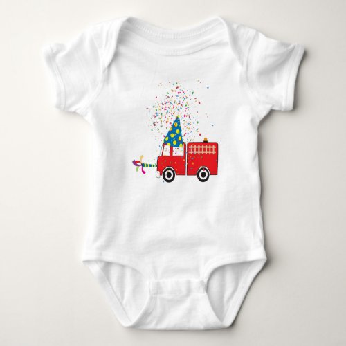 Personalized Red Fire Truck Birthday Party Baby Bodysuit