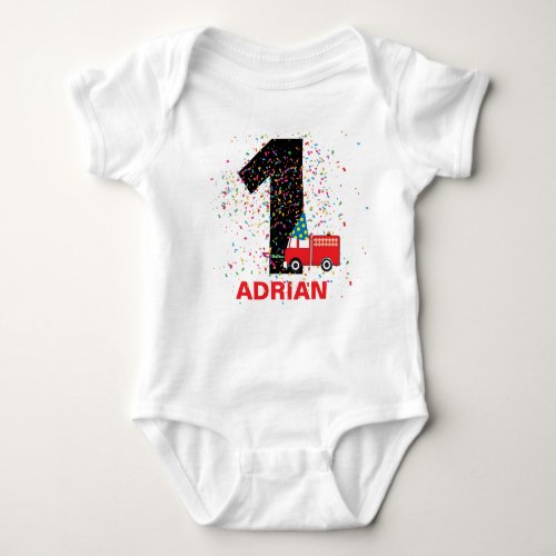 Personalized Red Fire Truck Birthday Party  Baby Bodysuit