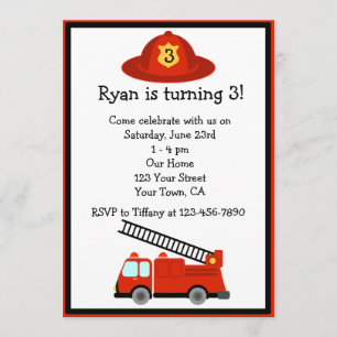Personalized Red Fire Truck Birthday Party Invite