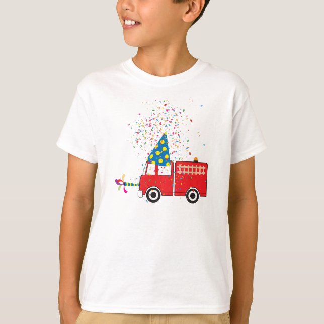 Personalized Red Fire Truck Birthday Party  T-Shirt (Front)