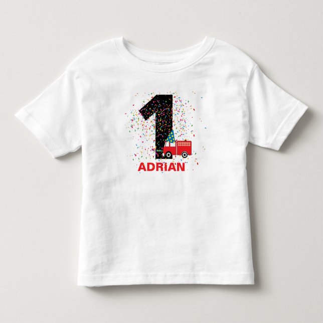 Personalized Red Fire Truck Birthday Party Toddler T-shirt (Front)