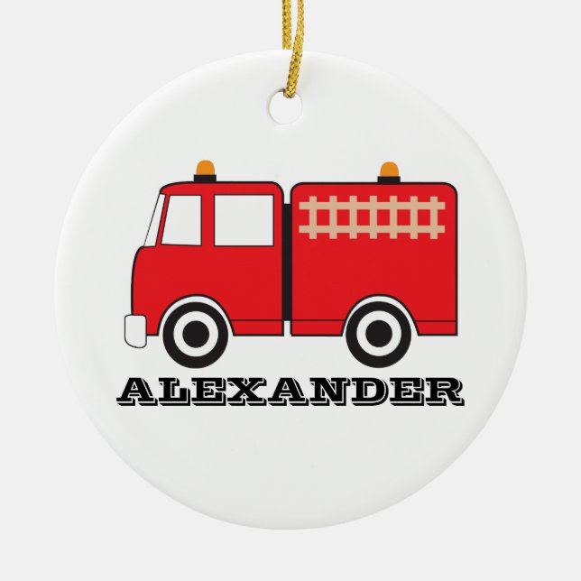 Personalized Red Fire Truck Ceramic Ornament (Front)