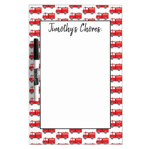 Personalized Red Fire Truck Kids  Dry Erase Board