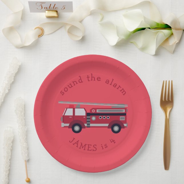 Personalized Red Fire truck Party Paper Plates (Wedding)