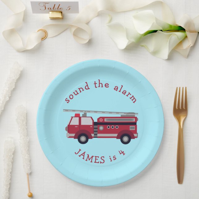 Personalized Red Fire truck Party Paper Plates (Wedding)