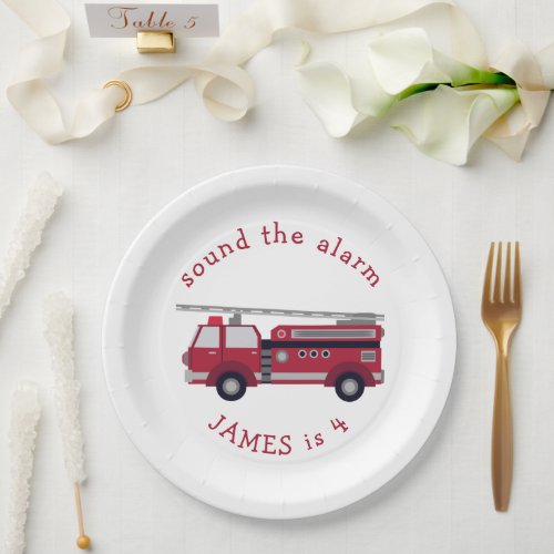 Personalized Red Fire truck Party Paper Plates
