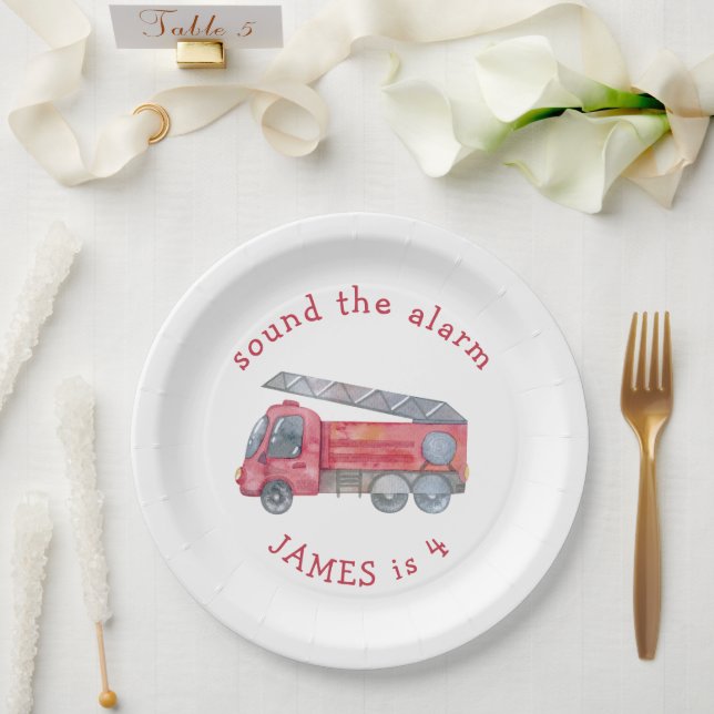 Personalized Red Fire truck Party Paper Plates (Wedding)