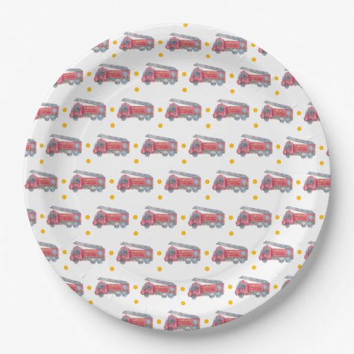 Personalized Red Fire truck Party Paper Plates