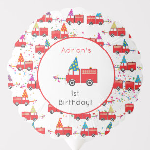 Personalized Red Fire Truck Party Pattern Birthday Balloon