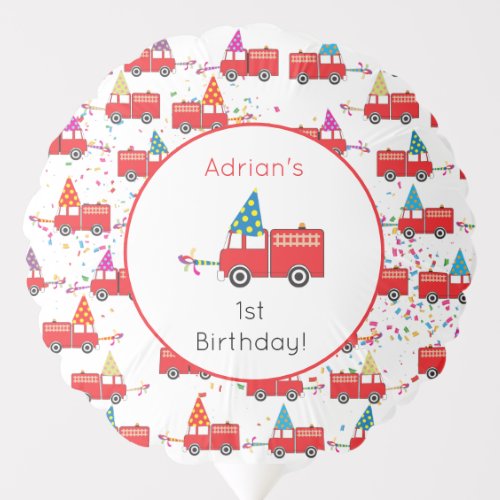 Personalized Red Fire Truck Party Pattern Birthday Balloon