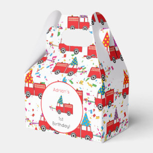 Personalized Red Fire Truck Party Pattern Birthday Favor Boxes