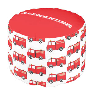 Personalized Red Fire Truck Pattern Red Color Pouf