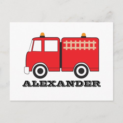Personalized Red Fire Truck Postcard
